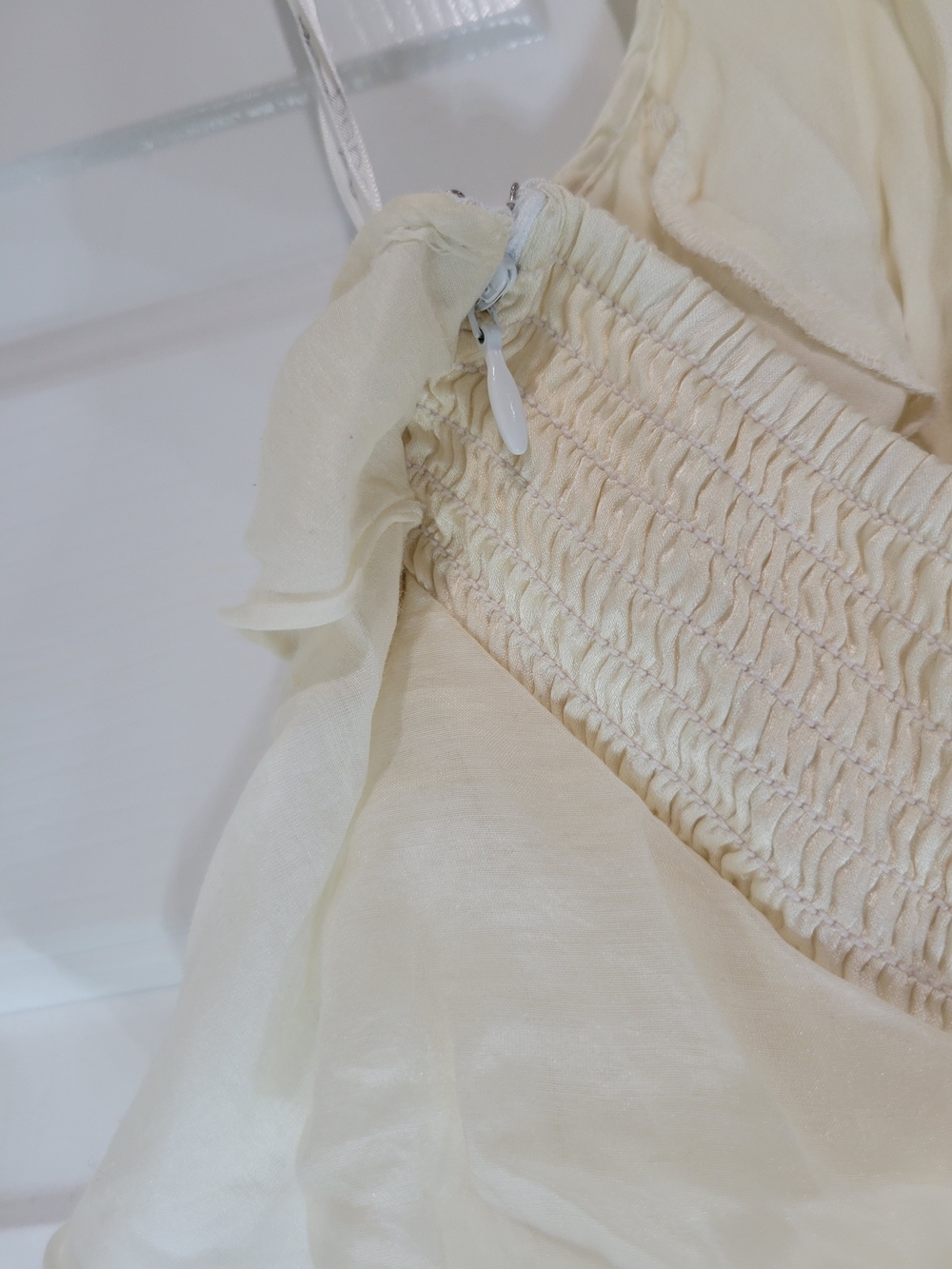 bebe Cream Low Back Ruffled Halter Tank Top with Embroidered Neck - Picture 5 of 10